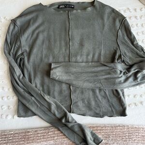 Zara Sage Green Long Sleeve Top